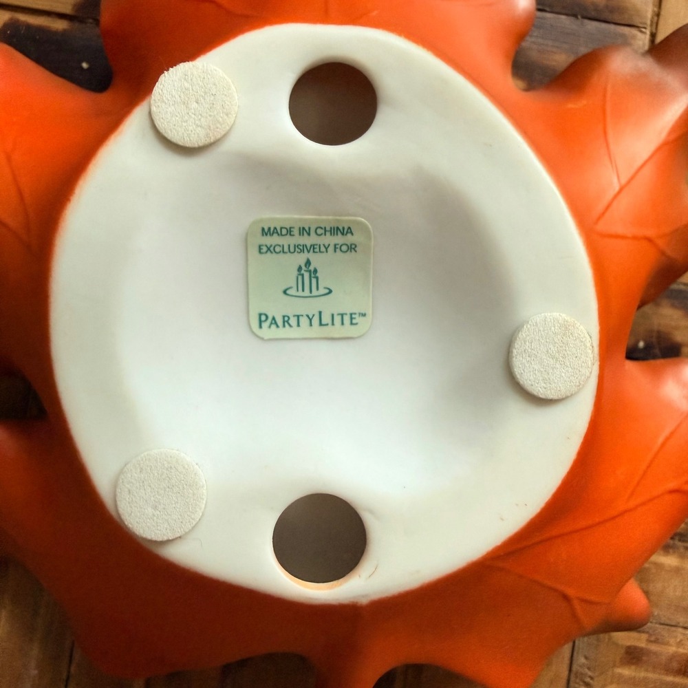 PartyLite Leaf Candle Holders Set 2 Orange Green Excellent Autumn Decor - Picture 3 of 5